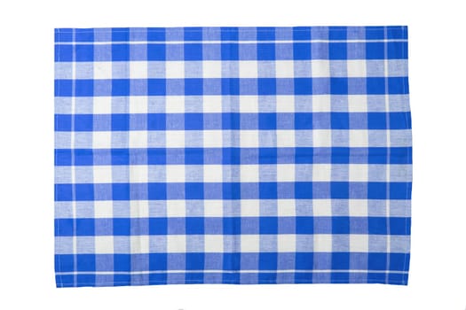 Blue and white checkered napkin isolated on white background.