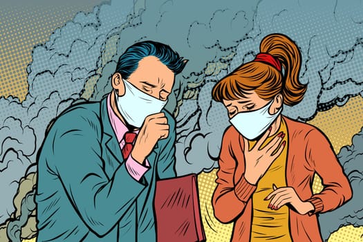 polluted air. man and woman. bad ecology. Pop art retro vector illustration vintage kitsch drawing