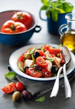 Salad with feta cheese and fresh vegetables. Greek salad.