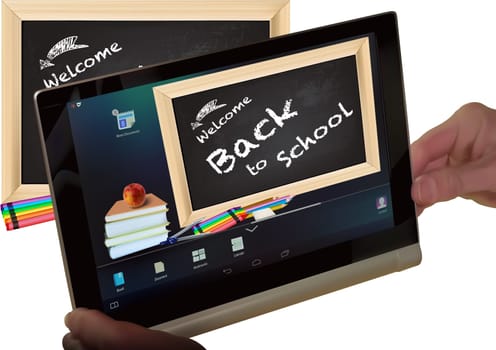 Concept Back to School on Tablet Screen - Modern Background Illustration for Your Commercial Use