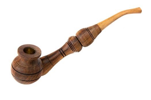Handmade wooden tobacco pipe isolated on white background.