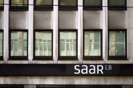 Saarbrücken,Germany - July 29,2018: The modern façade and logo of Landesbank Saarland,Saar LB,a financial and office building on July 29,2018 in Saarbrücken.
