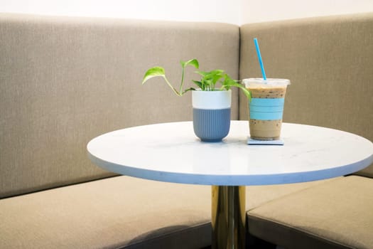 Iced milk coffee on the table, stock photo