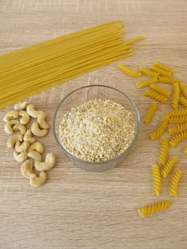 Homemade vegan cashew pizza cheese and noodles