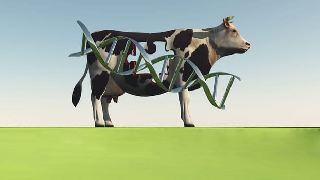 Cow with DNA strand and hole in puzzle shape