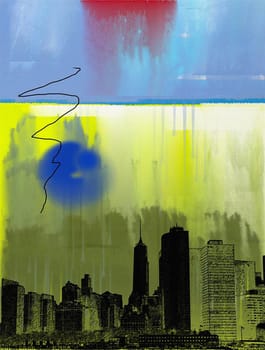 Abstract painting. City Silhouettes. 3D rendering