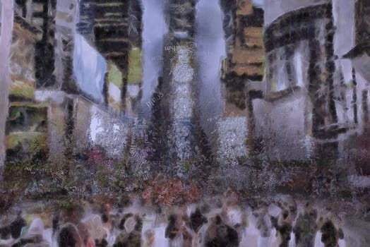 Abstract modern painting with words cloud. Times Square.