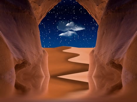 Desert dune seen from red cave