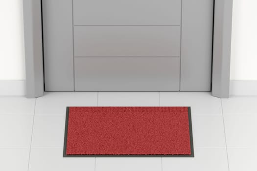 Red blank doormat in front of the main door