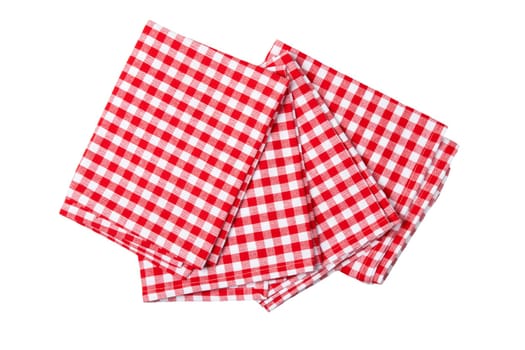 Set of four red and white checkered napkins. Kitchen accessories..