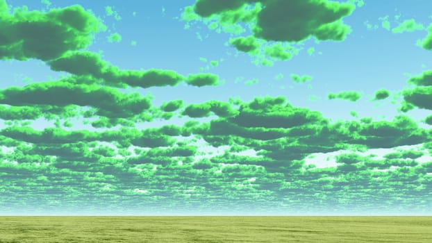 Colorful clouds above horizon.