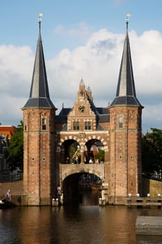Sneek, Friesland, The Netherlands - August 4, 2018  The famous watergate in Sneek, Friesland, the Netherlands.