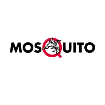 Mascot icon illustration of an angry mosquito flying viewed from side set inside letter "Q"" of the word or text ""mosquito"" on isolated background in retro style."
