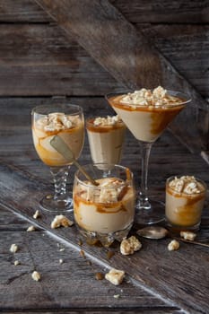 Delicious caramel mousse with butterscotch and peanut brittle