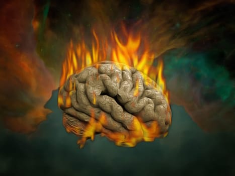 Surreal painting. Burning brain.