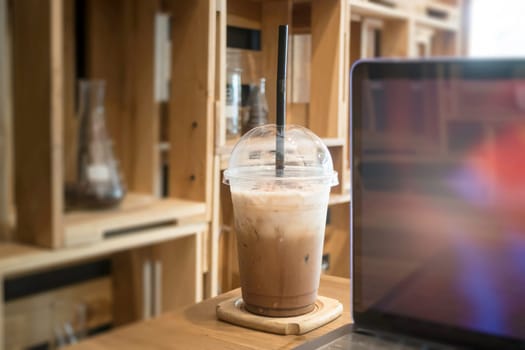 Comfortable work desk with notebook laptop, stock photo
