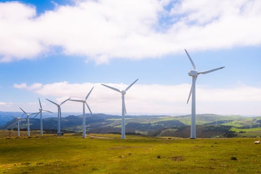 Wind turbines in the mountains. Renewable Energy. Galicia, Spain.