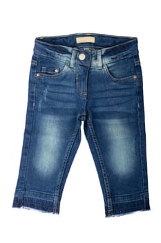 Children jeans. Girl jeans pants isolated on white background. Jeans fashion.