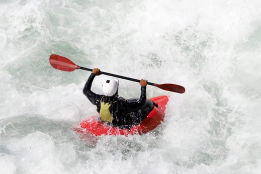 White water kayaking on the rapids of river Yosino in Japan