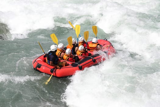 White water rafting on the rapids of river Yosino in Japan