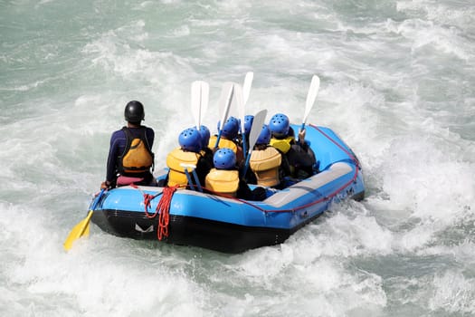 White water rafting on the rapids of river Yosino in Japan
