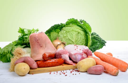vegetables and meats for preparing a hotpot with cabbage