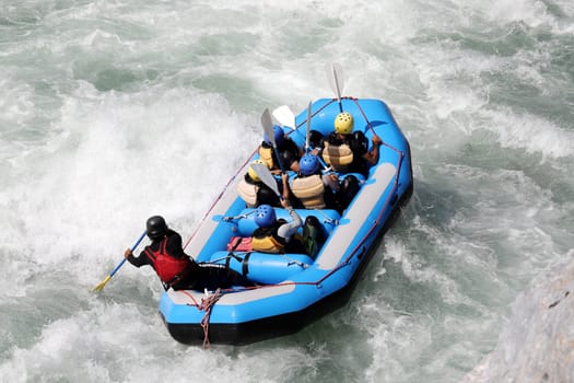 White water rafting on the rapids of river Yosino in Japan