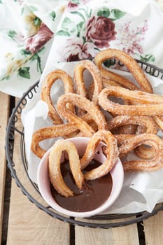 Yummy deep fried churros with cinnamon and sugar