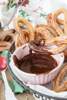 Yummy deep fried churros with cinnamon and sugar