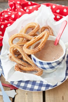 Yummy deep fried churros with cinnamon and sugar
