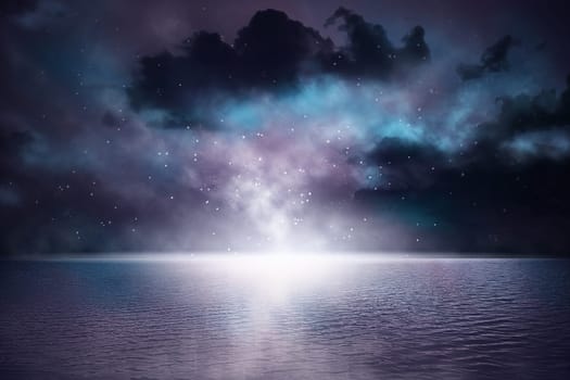 Surreal scenery on the ocean with dramatic sky background