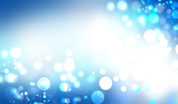 Abstract white lightening bokeh circles from unterwater bubbles. Beautiful blue illustration.