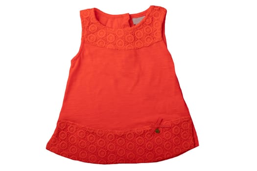 Summer fashion blouse. A red summer blouse for girl isolated on white background. Kids fashion.