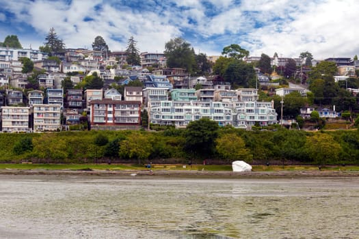 Ocean Bay front homes in White Rock BC British Columbia Canada along Semiahmoo Bay