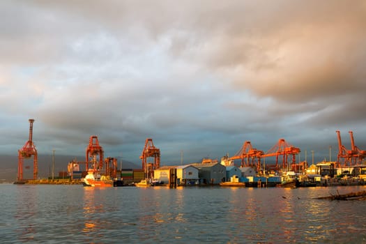 Port of Vancouver British Columbia Canada by Crab Park at Portside during sunset