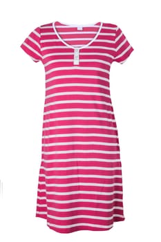 Fashionable summer clothes isolated on a white background. Red white striped summer dress. Summer fashion.