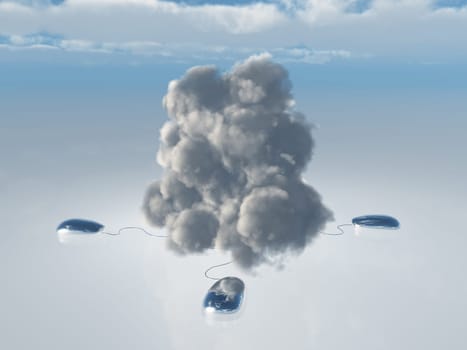 Cloud Computing Concept with Multiple Computer Mice and Cords leading into Cloud