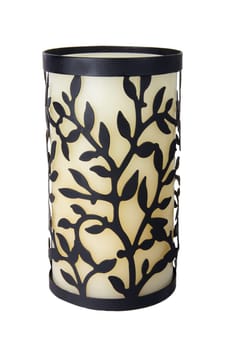 Decorative black metal candle holder isolated on white background.