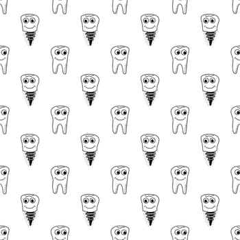Healthy Teeth Seamless Pattern. Human Molar Isolated on White Background