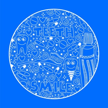 Doodle Medical Pattern Isolated on Blue Background