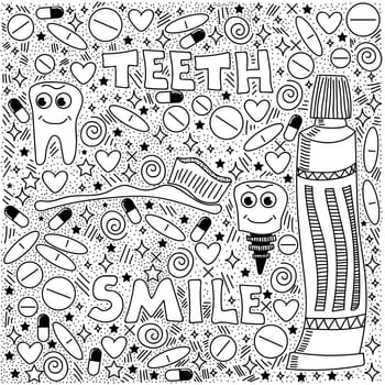 Doodle Medical Pattern Isolated on White Background