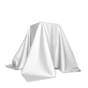 Box covered with cloth. 3d illustration isolated on white background