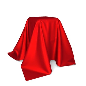 Box covered with cloth. 3d illustration isolated on white background