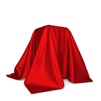 Box covered with cloth. 3d illustration isolated on white background