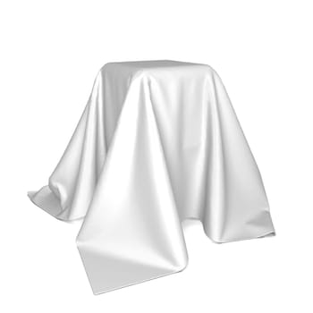 Box covered with cloth. 3d illustration isolated on white background