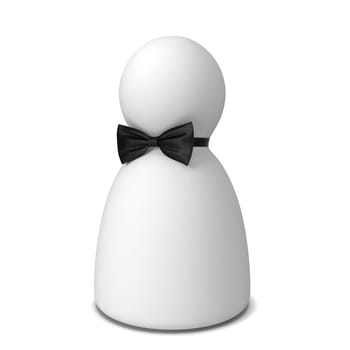 Human figure with bow tie. 3d illustration isolated on white background