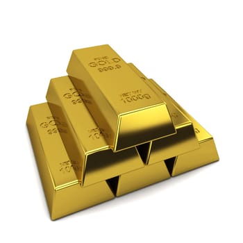 Golden ingots. 3d illustration isolated on white background