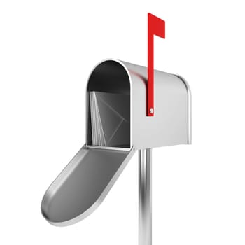 Silver mailbox. 3d illustration isolated on white background