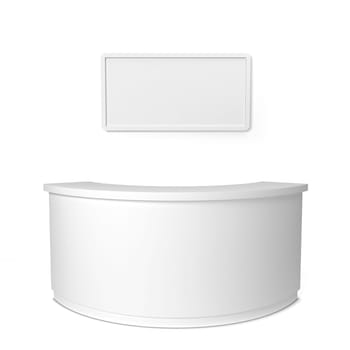 Blank reception counter. 3d illustration isolated on white background