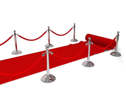 Red carpet. 3d illustration isolated on white background